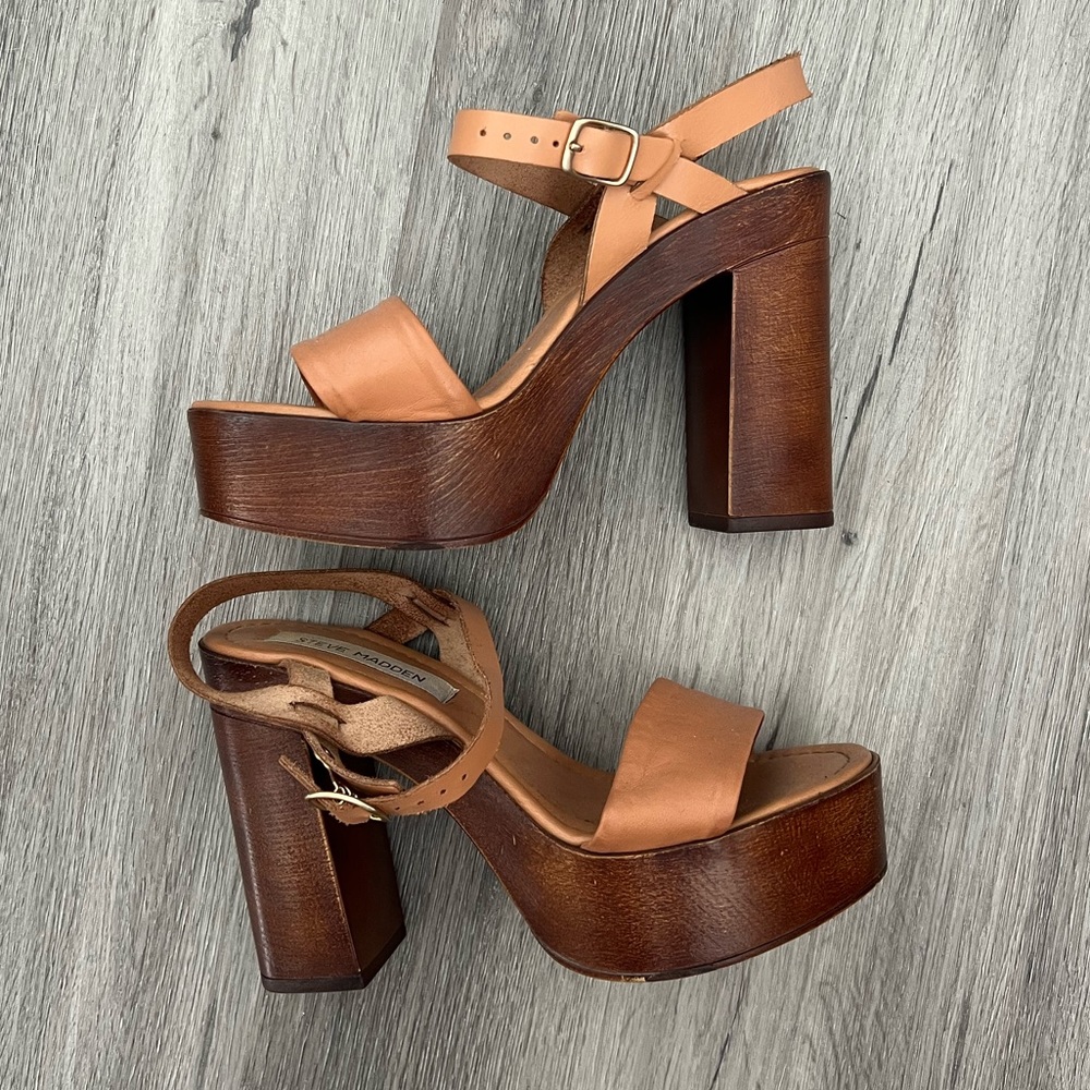 Steve Madden Tan Leather Platform Heels